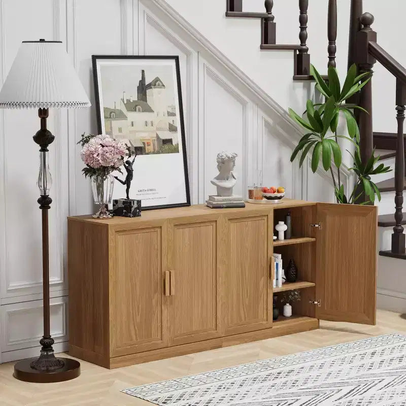 Ensemble de 2 armoires modernes minimalistes avec bordure aspect bois, rangement multifonctionnel avec 3 étagères