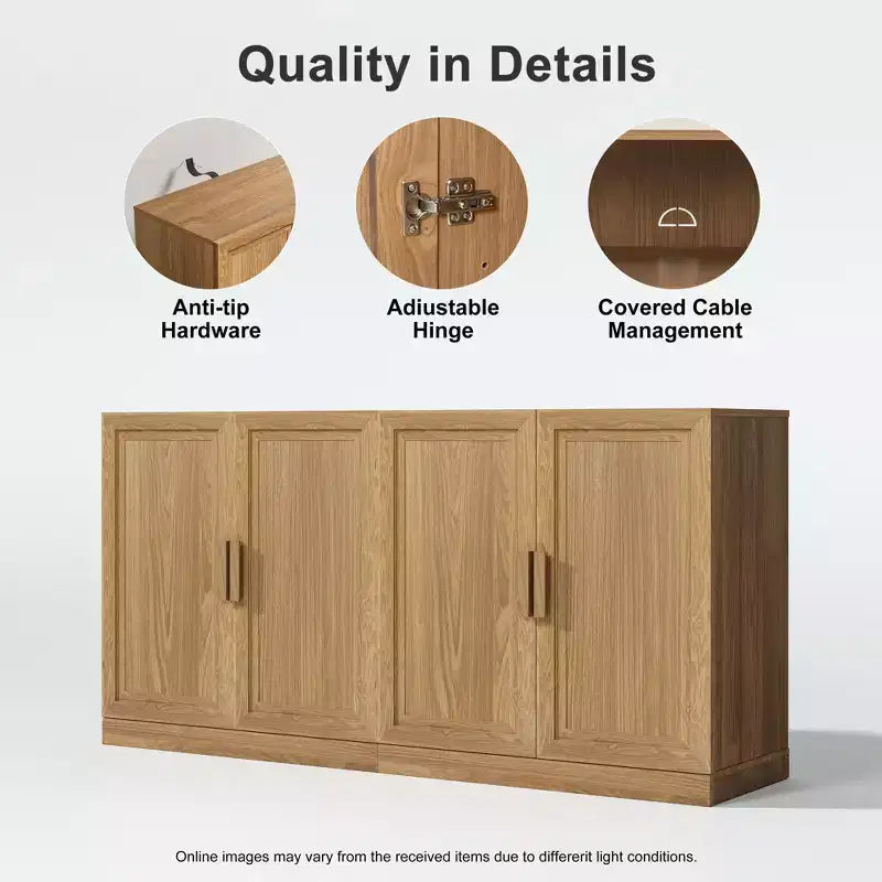 Ensemble de 2 armoires modernes minimalistes avec bordure aspect bois, rangement multifonctionnel avec 3 étagères