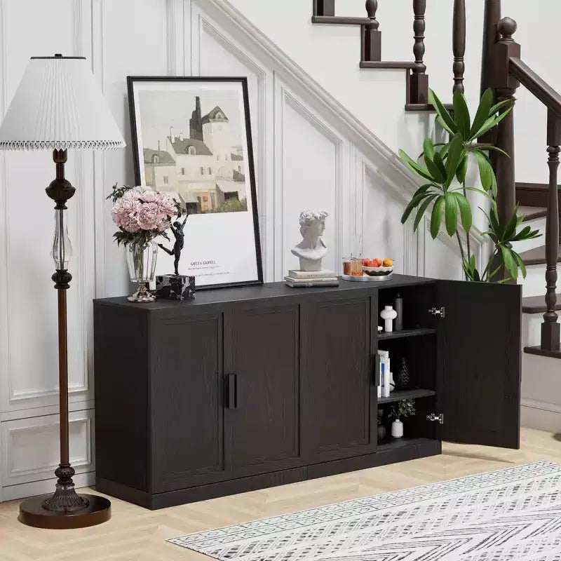 Ensemble de 2 armoires modernes minimalistes avec bordure aspect bois, rangement multifonctionnel avec 3 étagères