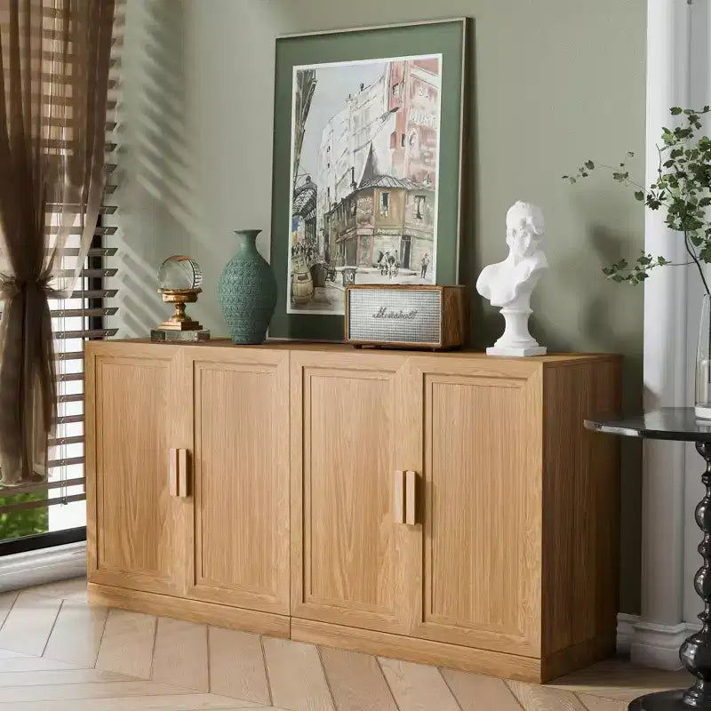 Ensemble de 2 armoires modernes minimalistes avec bordure aspect bois, rangement multifonctionnel avec 3 étagères