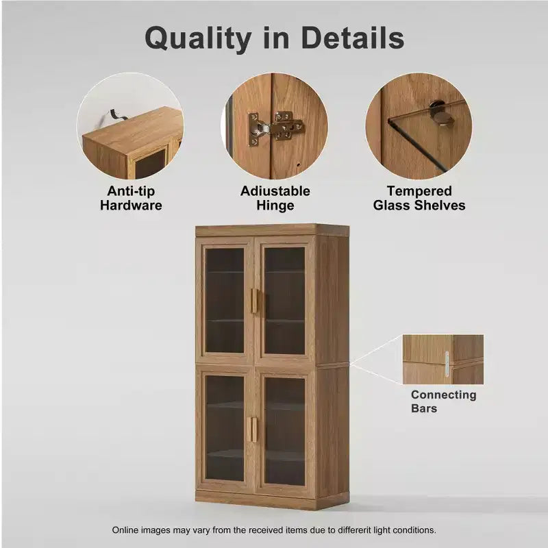 Vitrine contemporaine en bois noir - Meuble de rangement à 6 étagères avec quatre portes vitrées
