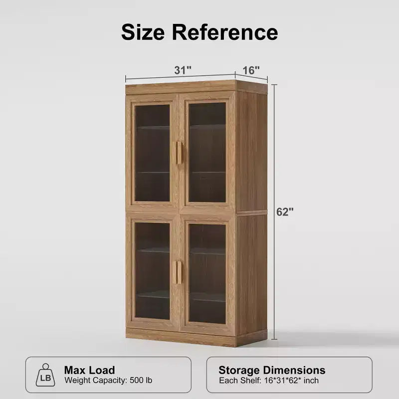 Vitrine contemporaine en bois noir - Meuble de rangement à 6 étagères avec quatre portes vitrées