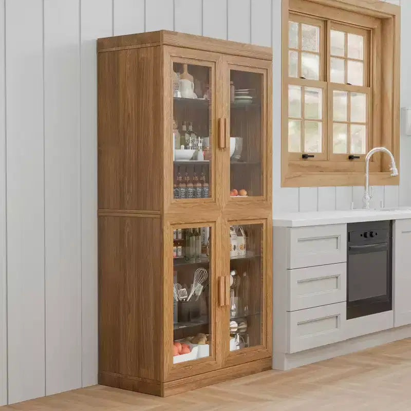 Vitrine contemporaine en bois noir - Meuble de rangement à 6 étagères avec quatre portes vitrées
