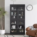 Contemporary Black Wooden Display Cabinet - 6 Shelf Organizer with Four Glass Doors