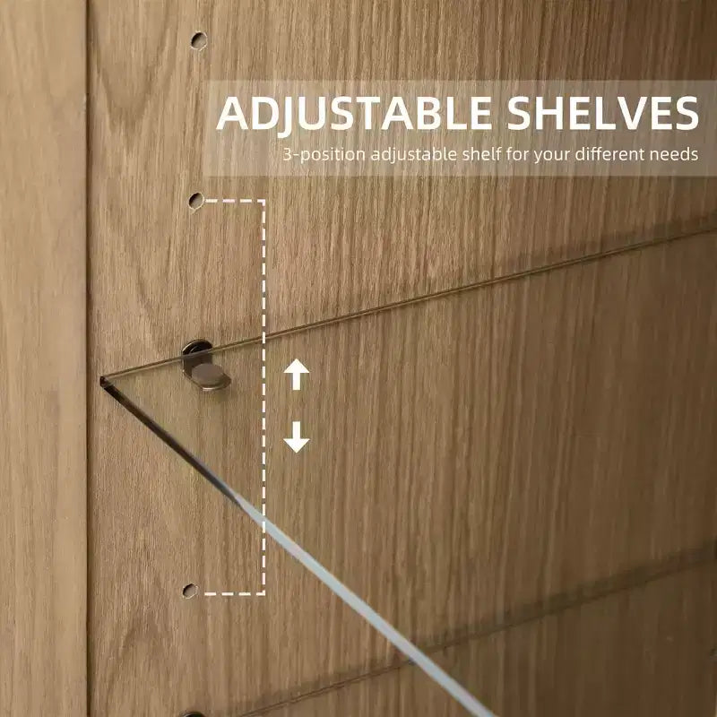 Meuble de rangement décoratif/vitrine en bois grainé avec porte vitrée, 72 pouces de hauteur, offrant suffisamment d'espace pour 12 étagères