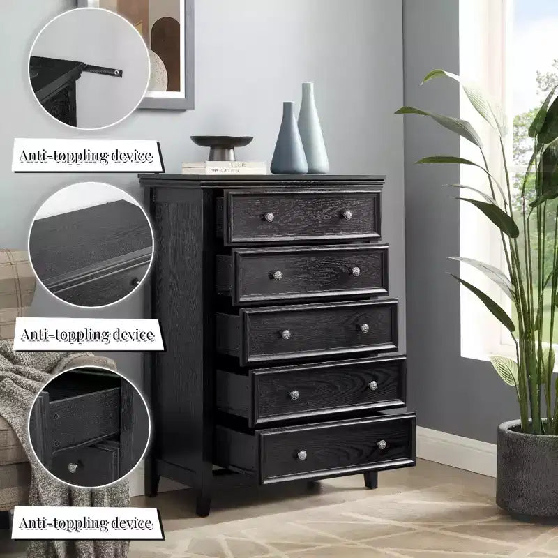Commode à 5 tiroirs, armoire de rangement à 5 tiroirs, meuble de rangement pour vêtements pour organisateur de salon BLANC