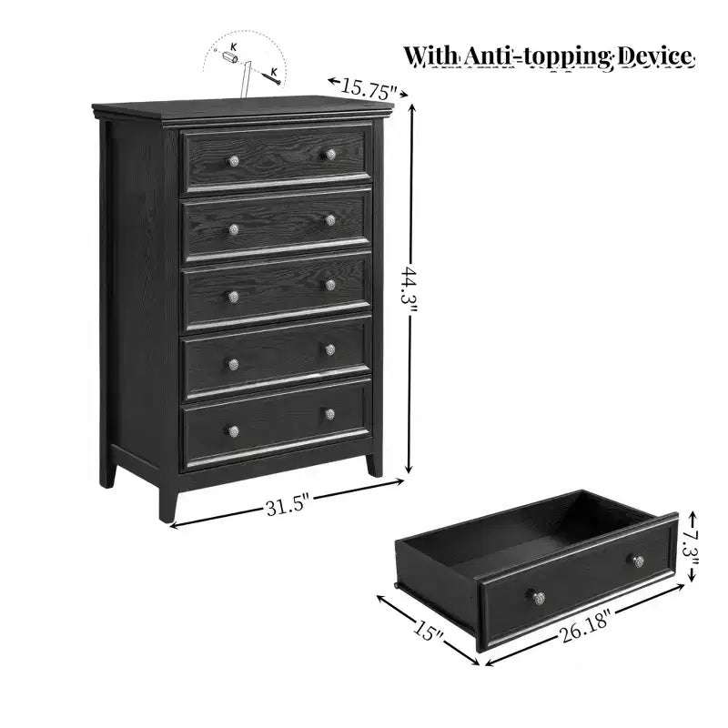 Commode à 5 tiroirs, armoire de rangement à 5 tiroirs, meuble de rangement pour vêtements pour organisateur de salon BLANC
