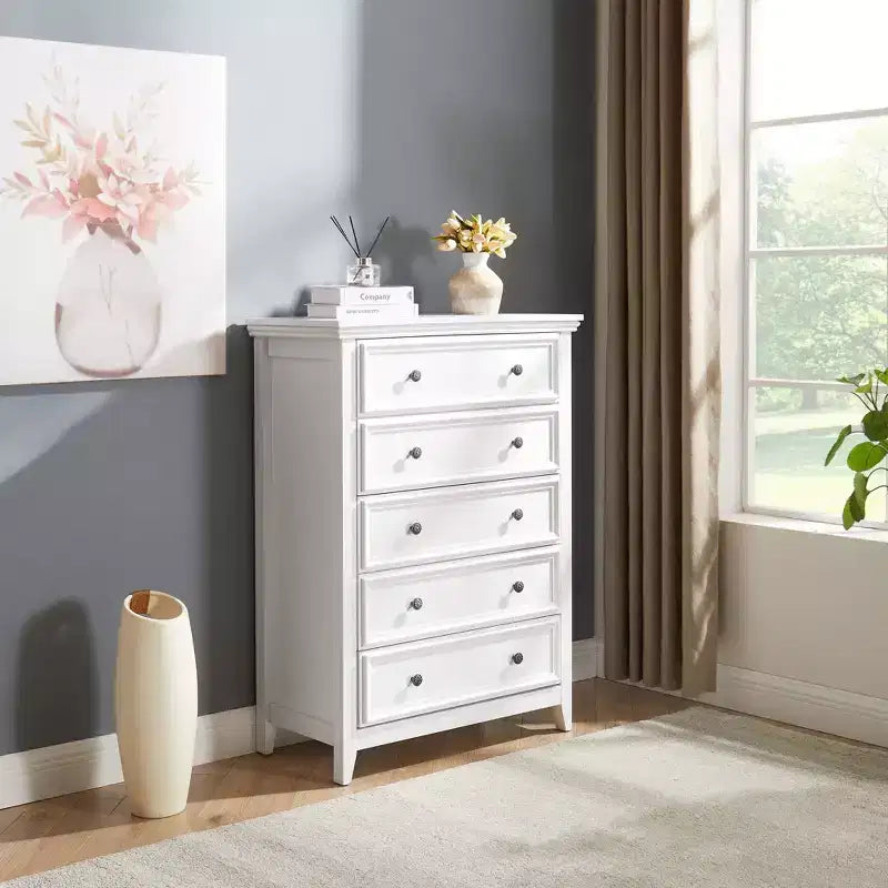 Commode à 5 tiroirs, armoire de rangement à 5 tiroirs, meuble de rangement pour vêtements pour organisateur de salon BLANC