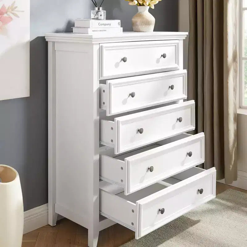 Commode à 5 tiroirs, armoire de rangement à 5 tiroirs, meuble de rangement pour vêtements pour organisateur de salon BLANC
