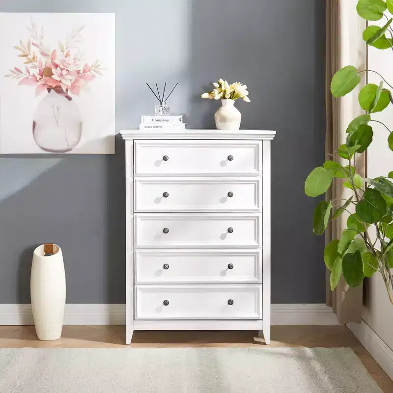 Commode à 5 tiroirs, armoire de rangement à 5 tiroirs, meuble de rangement pour vêtements pour organisateur de salon BLANC