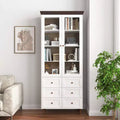 White MDF Display Storage Cabinet,Tall Kitchen Pantry Cabinets with Glass Doors and Adjustable Shelves