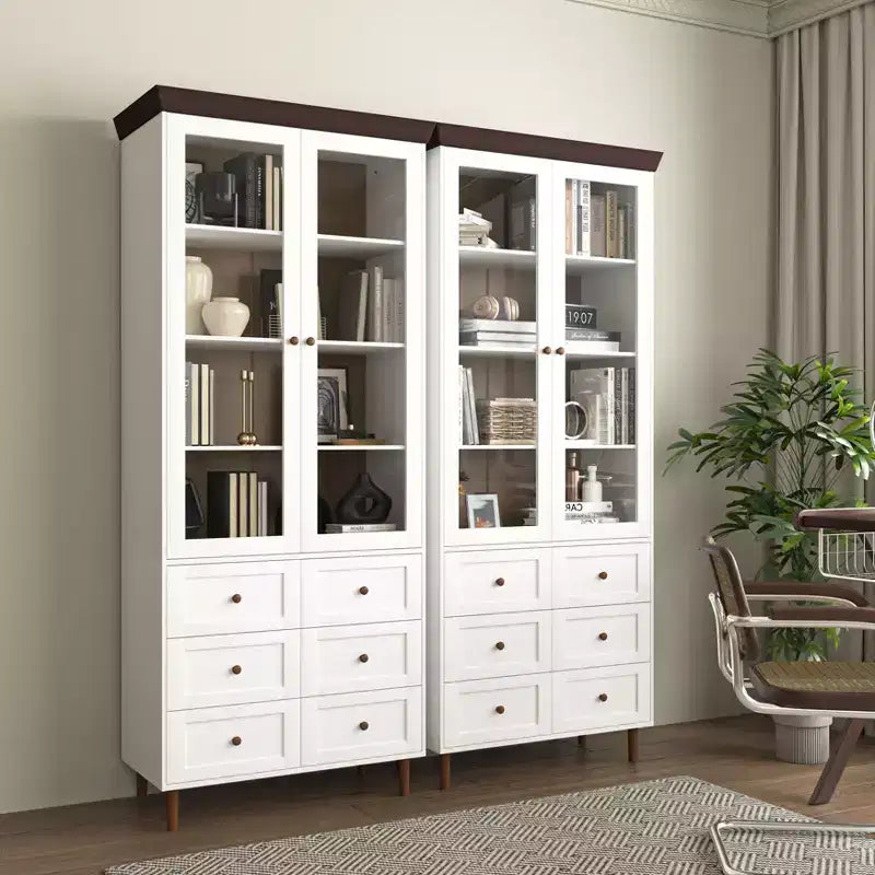 Meuble de rangement blanc en MDF, avec portes en verre et étagères réglables pour cuisine