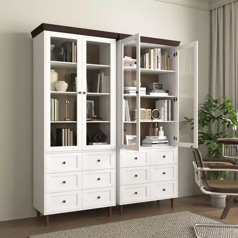 Meuble de rangement blanc en MDF, avec portes en verre et étagères réglables pour cuisine