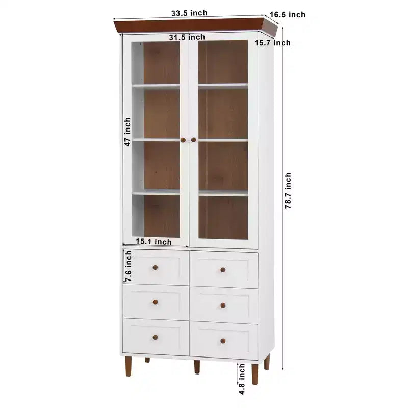 Meuble de rangement blanc en MDF, avec portes en verre et étagères réglables pour cuisine