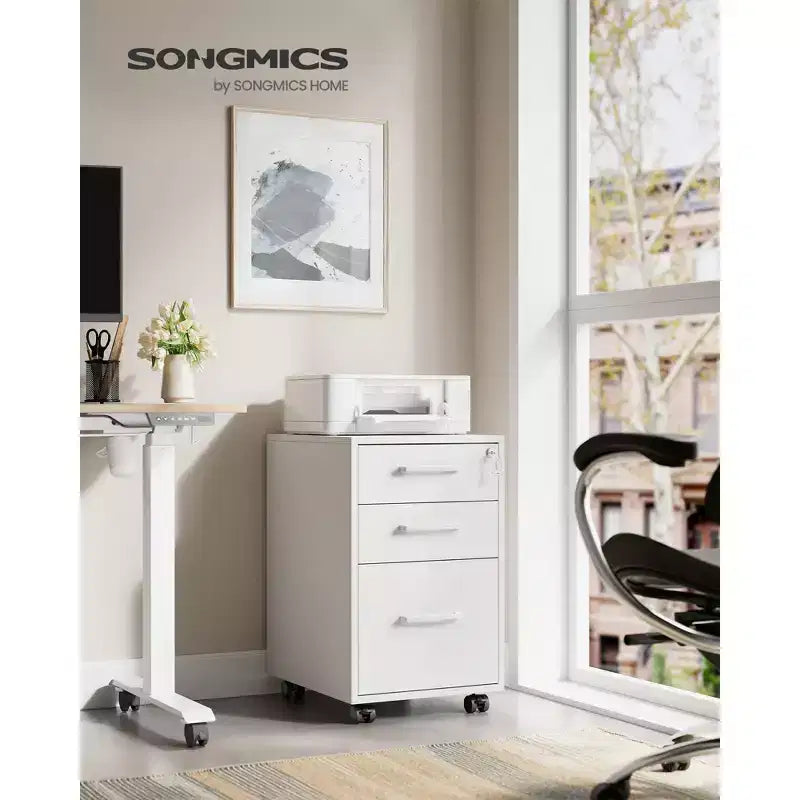 Pre-Assembled File Cabinet with Lock, Office Storage for A4/Legal/Letter Documents, 17.7x14.4x23.6 Inches