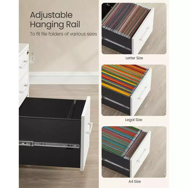 Meuble de Classement Pré-Assemblé avec Serrure, Rangement de Bureau pour Documents A4/Légal/Lettre, 17,7x14,4x23,6 Pouces