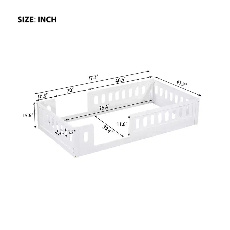 Lit de sol en bois massif Okak, plateforme double, cadre de lit avec garde-corps, design discret pour chambre d'enfants et d'adolescents