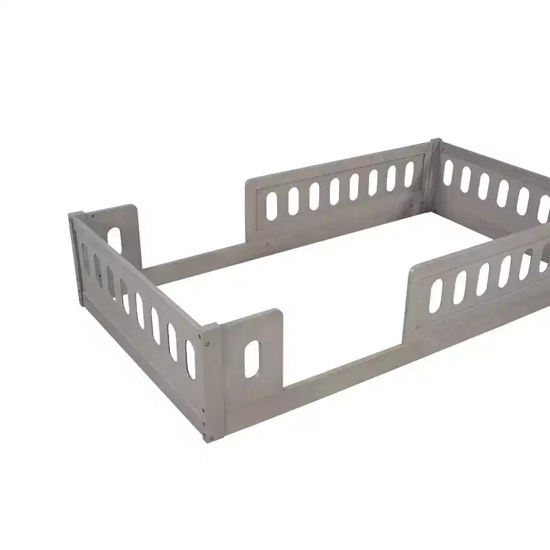 Lit de sol en bois massif Okak, plateforme double, cadre de lit avec garde-corps, design discret pour chambre d'enfants et d'adolescents