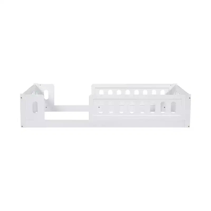 Lit de sol en bois massif Okak, plateforme double, cadre de lit avec garde-corps, design discret pour chambre d'enfants et d'adolescents