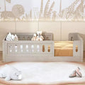 Lit de sol en bois massif Okak, plateforme double, cadre de lit avec garde-corps, design discret pour chambre d'enfants et d'adolescents