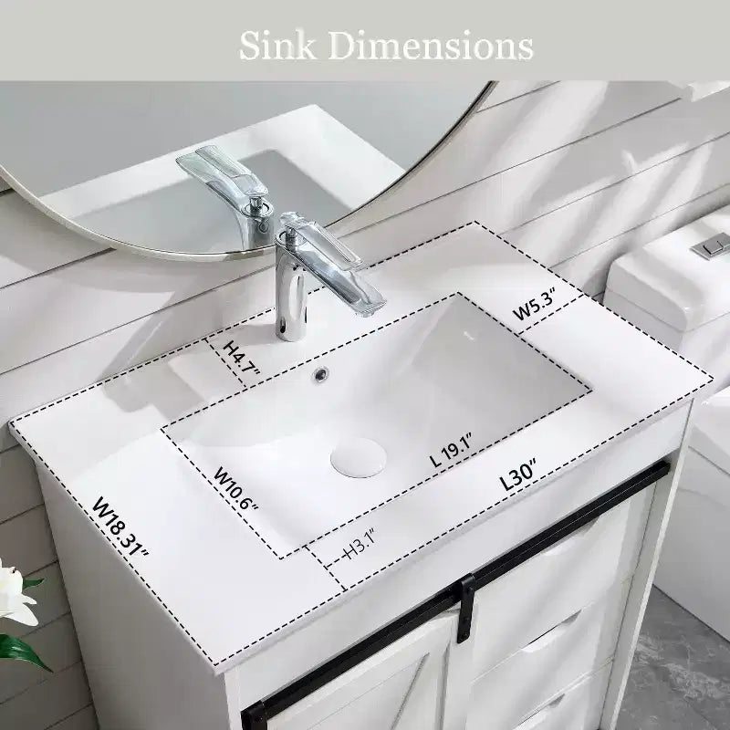 Meuble-lavabo SinCiDo avec évier, 76 cm de large, de style rustique, avec porte de grange coulissante, tiroirs et étagères réglables