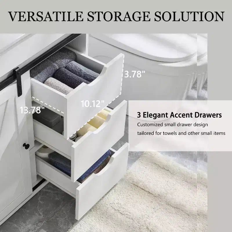 Meuble-lavabo SinCiDo avec évier, 76 cm de large, de style rustique, avec porte de grange coulissante, tiroirs et étagères réglables