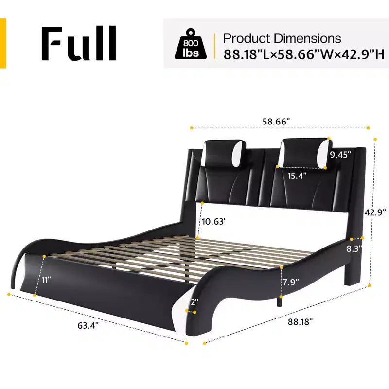 Cadre de lit LED AMERLIFE, lit plateforme rembourré en similicuir