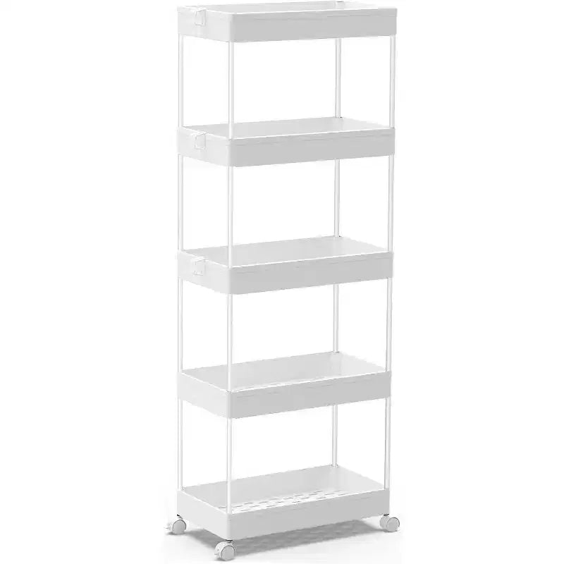 ACOINEL Chariot roulant à 5 niveaux, Chariot de rangement pour salle de bain, Unité d'étagères mobiles à tiroirs coulissants, Noir