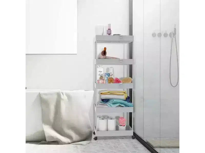 ACOINEL Chariot roulant à 5 niveaux, Chariot de rangement pour salle de bain, Unité d'étagères mobiles à tiroirs coulissants, Noir