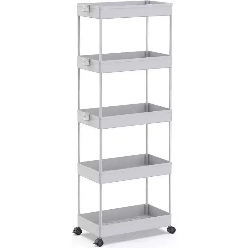 ACOINEL Chariot roulant à 5 niveaux, Chariot de rangement pour salle de bain, Unité d'étagères mobiles à tiroirs coulissants, Noir