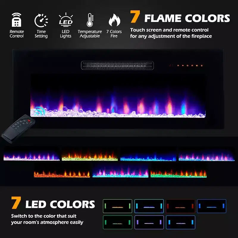 Meuble TV AMERLIFE avec 70 lumières LED, portes abattantes et décoration d'angle en verre