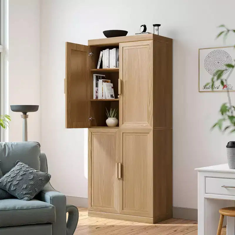 72x31x16 Wood Accent Cabinet in Natural Color, Storage Organizer with Adjustable Shelves for Kitchen Bedroom Entryway Living Room Dinning Room