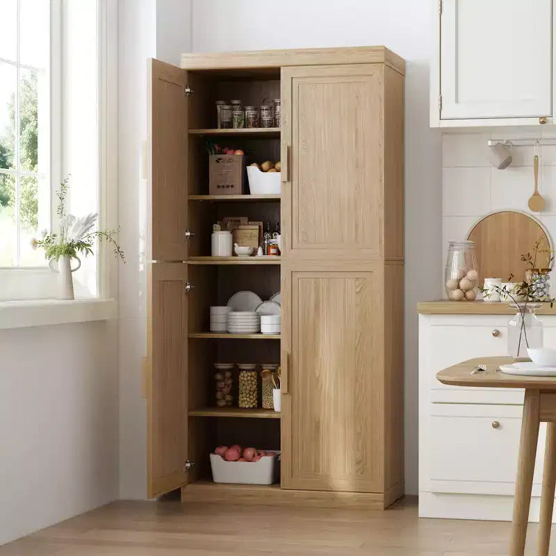 Armoire d'appoint en bois 72x31x16 de couleur naturelle, meuble de rangement avec étagères réglables pour cuisine, chambre à coucher, entrée, salon, salle à manger