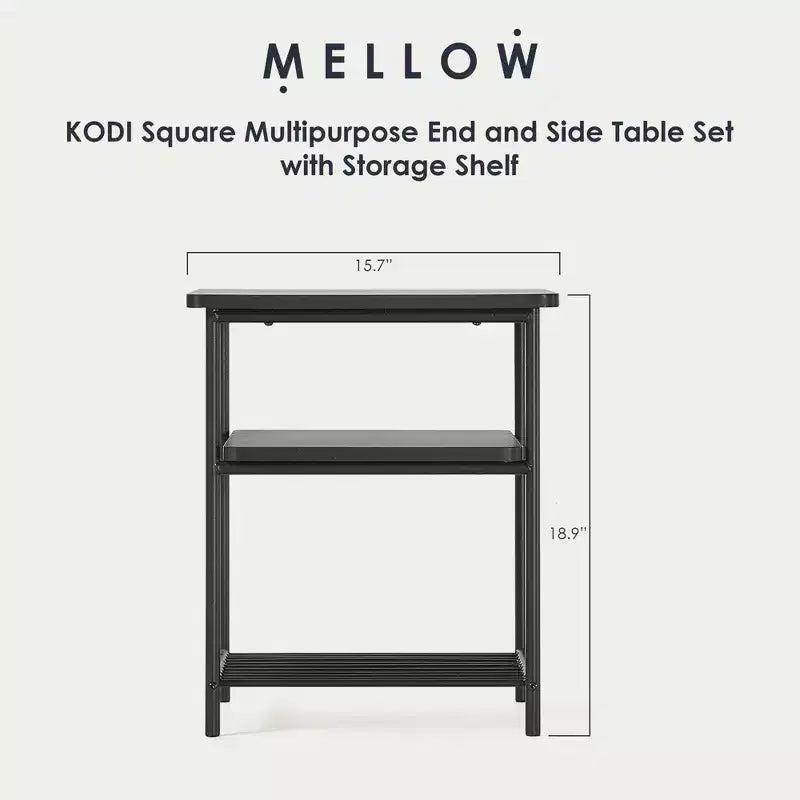 Ensemble de tables d'appoint et de bout polyvalentes KODI carrées avec étagères supplémentaires, Mellow
