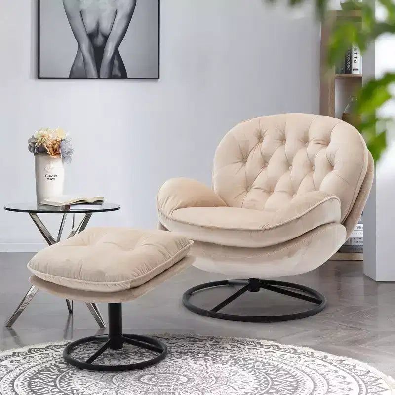 Okak Modern Accent Chairs for Bedroom with Ottoman, Accent Leisure Chair with Cushioned Seat