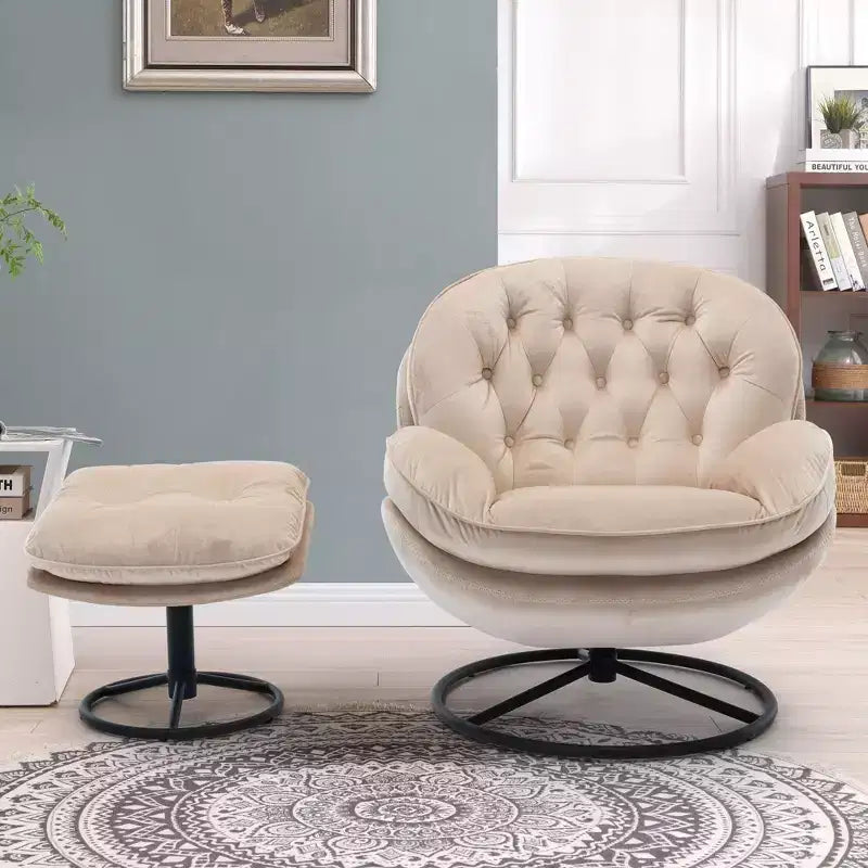 Fauteuils d'appoint modernes Okak pour chambre à coucher avec pouf, fauteuil de loisirs avec siège rembourré
