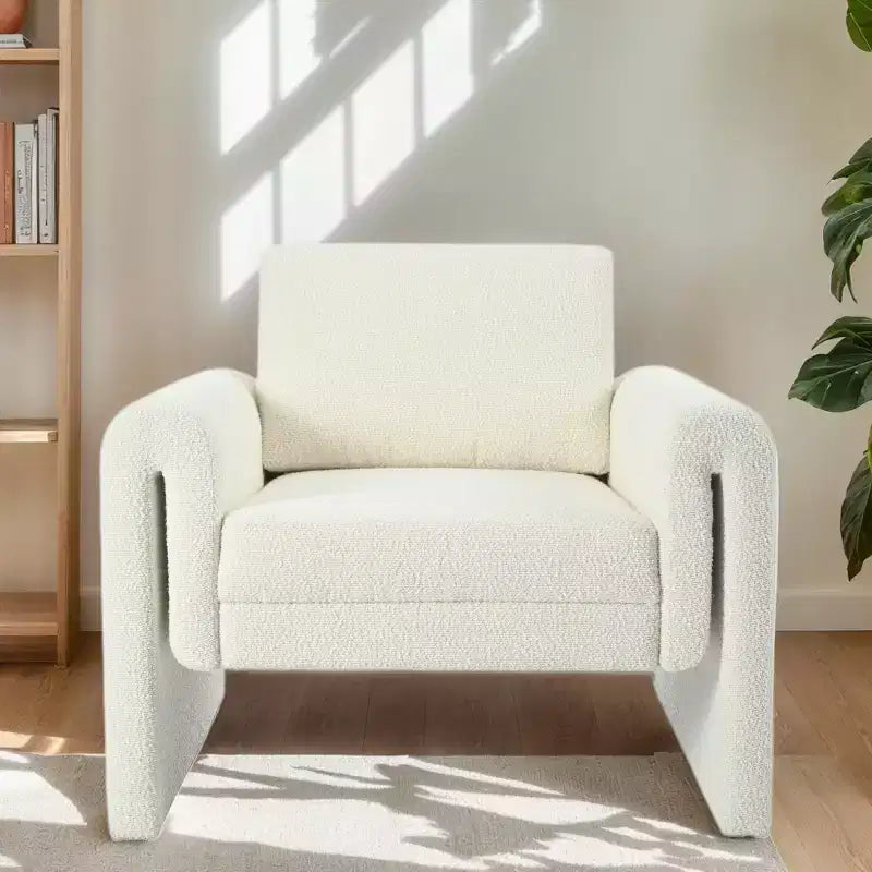 Fauteuils d'appoint Okak pour chambre à coucher, fauteuil d'appoint moderne rembourré en bouclette, soutien robuste et confort luxueux, Ivoire