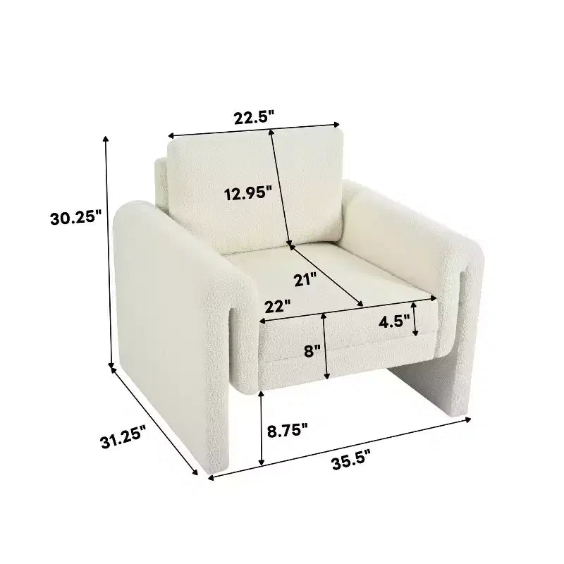 Fauteuils d'appoint Okak pour chambre à coucher, fauteuil d'appoint moderne rembourré en bouclette, soutien robuste et confort luxueux, Ivoire