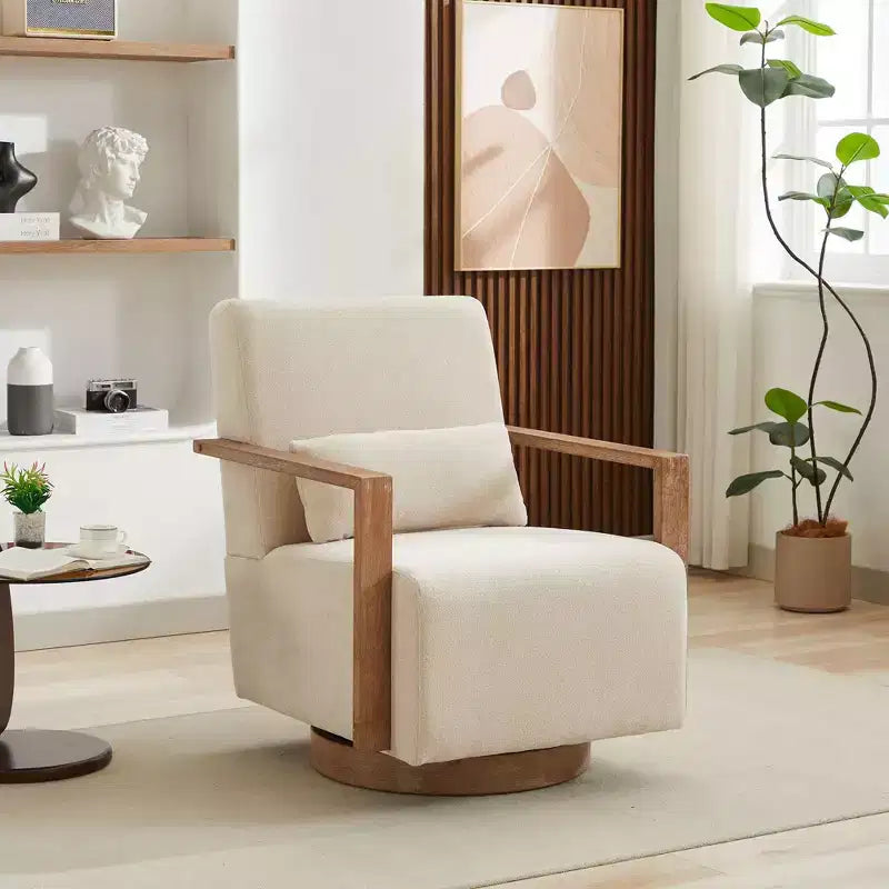 Okak Modern Swivel Accent Chairs for Bedroom, 30.3W Upholstered Chair with Solid Wood Armrests and 360 Degree Comfy Lounge Reading Chair