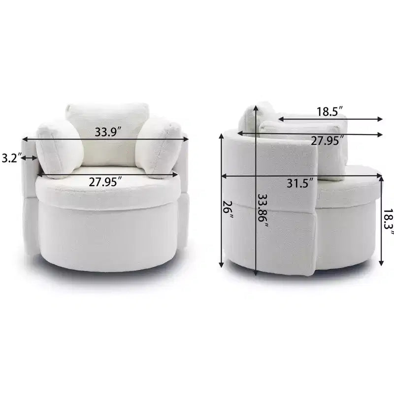 Fauteuils d'appoint modernes Okak pour chambre à coucher, fauteuil pivotant et de rangement en tissu Teddy avec coussin de dossier pour salon