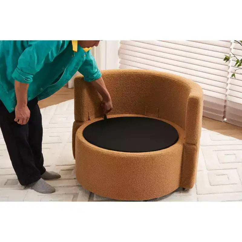 Fauteuils d'appoint modernes Okak pour chambre à coucher, fauteuil pivotant et de rangement en tissu Teddy avec coussin de dossier pour salon