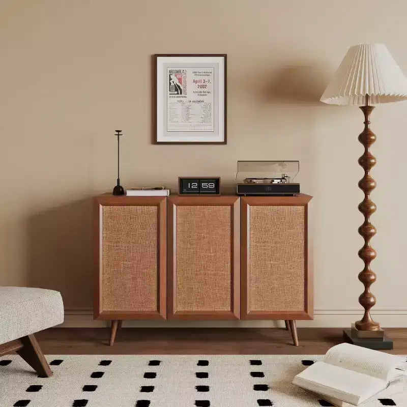 GDFStudio Hobson Modern 47 Rattan and Solid Wood Decorative Storage Cabinet with Doors and Shelves
