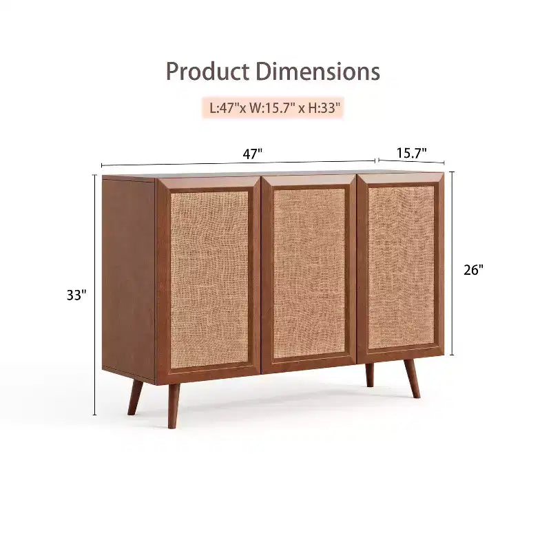GDFStudio Hobson Meuble de Rangement Décoratif Moderne 47 avec Portes et Étagères en Rotin et Bois Massif