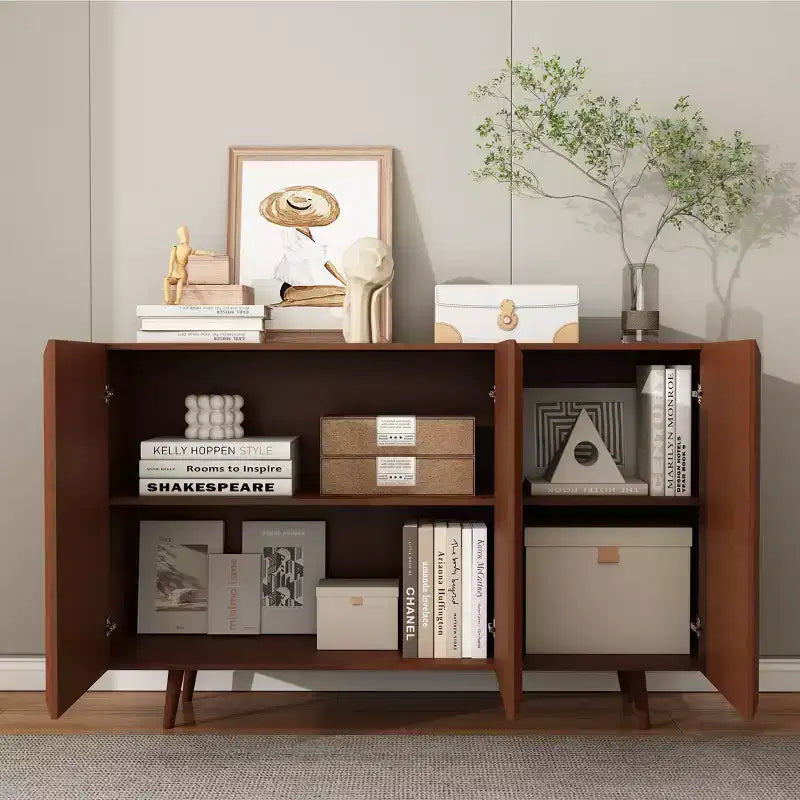 GDFStudio Hobson Meuble de Rangement Décoratif Moderne 47 avec Portes et Étagères en Rotin et Bois Massif