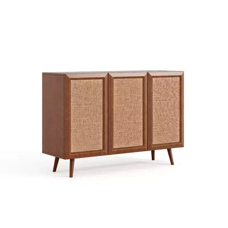 GDFStudio Hobson Meuble de Rangement Décoratif Moderne 47 avec Portes et Étagères en Rotin et Bois Massif