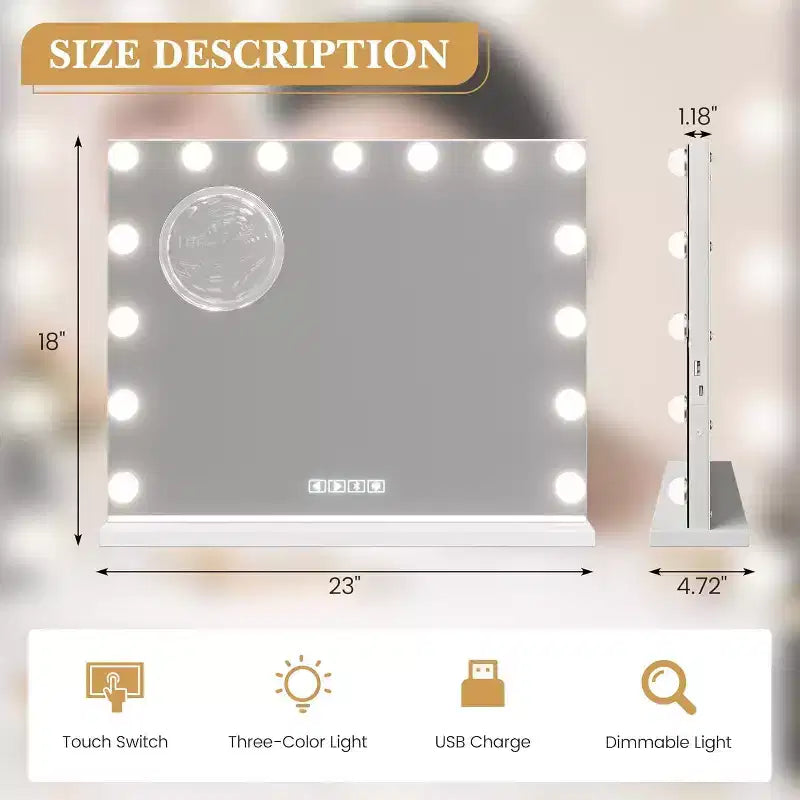Miroir de courtoisie Acekool avec modes d'éclairage réglables, commande tactile