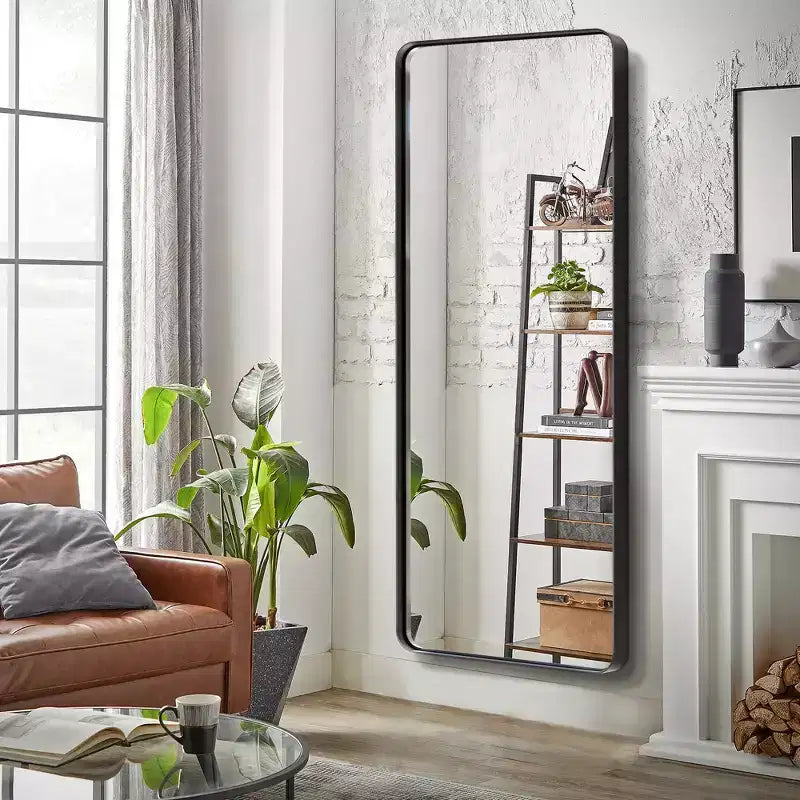 Miroir pleine longueur rectangulaire 71x31, miroir pleine longueur en alliage d'aluminium noir, miroir de courtoisie pour salle de bain, chambre, entrée, salon/dressing