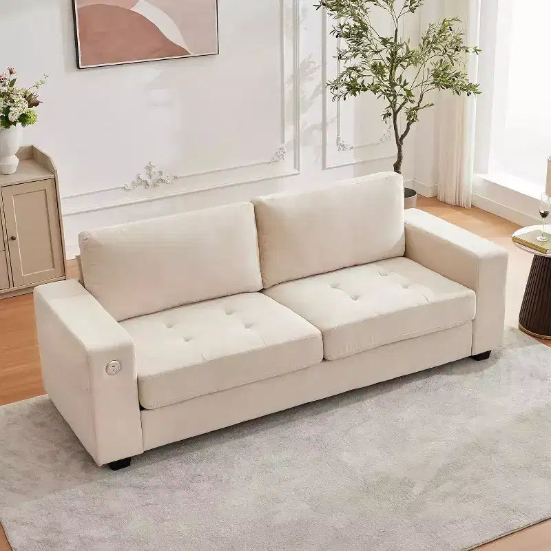 Canapé Causeuse 90 avec Ports de Charge USB/Type-C, Housses Amovibles et Cadre en Bois pour Petits Espaces