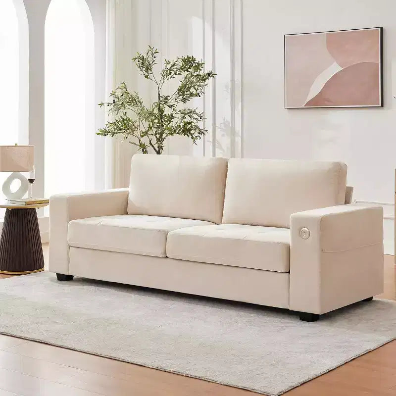 Canapé Causeuse 90 avec Ports de Charge USB/Type-C, Housses Amovibles et Cadre en Bois pour Petits Espaces