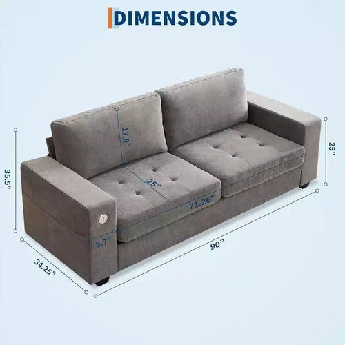 Canapé Causeuse 90 avec Ports de Charge USB/Type-C, Housses Amovibles et Cadre en Bois pour Petits Espaces